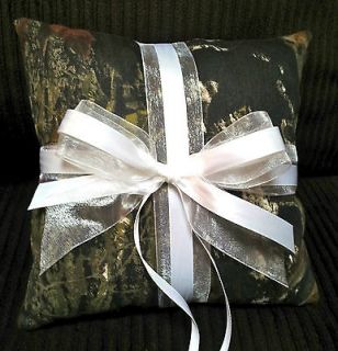 Mossy Oak Camouflage square Ring Bearer Pillow with wedding white bow