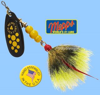 Mepps Yellow Dot Blade with Yellow Tail Black Fury Spinner Lure