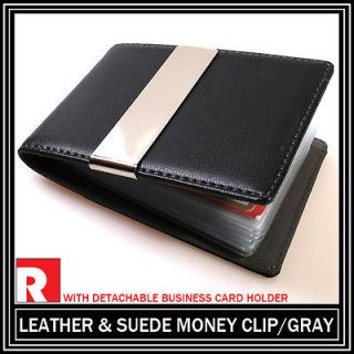Mens Leather & Suede MONEY CLIP Wallet with ID Name Business Card 
