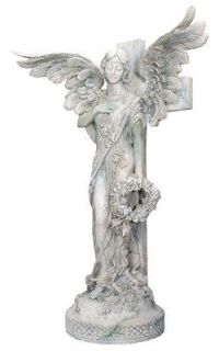   12 Weeping Lailah Angel Holding Wreath Standing w Cross Statue Figure