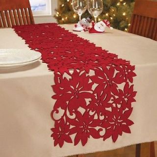 Red Felt Die Cut Poinsettia Table Runner Christmas In Home Decor New