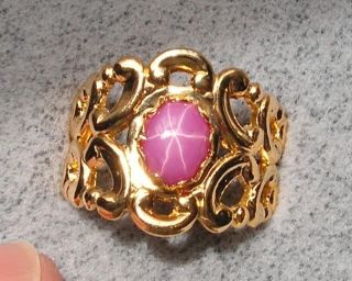 8X6MM LINDE LINDY PINK STAR RUBY CREATED SAPPHIRE RING