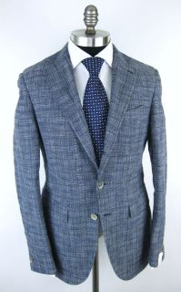 New CARUSO Italy Blue Cotton Tweed Coat Jacket Blazer 50 40 40R M NWT 