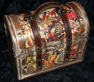 Steampunk tattoo wood box purse Sailor Jerry ROCKABILLY