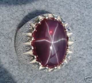 MENS 16X12 MM LINDE STAR RUBY CREATED SAPPHIRE S/S RING