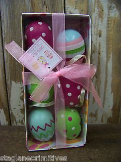 Primitive 6 Decorated Glitter Easter Egg Ornaments Set Lot