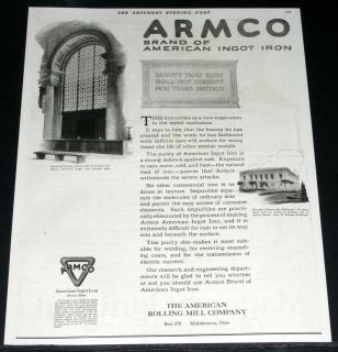 1920 OLD MAGAZINE PRINT AD, ARMCO BRAND OF AMERICAN INGOT IRON 