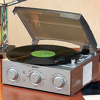 NEW Classic 3 Speed Stereo Vinyl Record Turntable + AM/FM Receiver, 2 