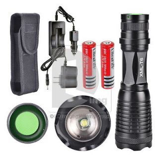   1800LM XM L T6 Zoomable Flashlight/Torch + Charger +2 18650 Batteries