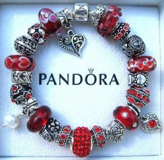 Authentic PANDORA 925 Sterling Silver Bracelet Murano Beads   HEARTS 