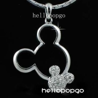 18K White gold GP Swarovski Crystal Mickey Mouse Cute Necklace BBB47