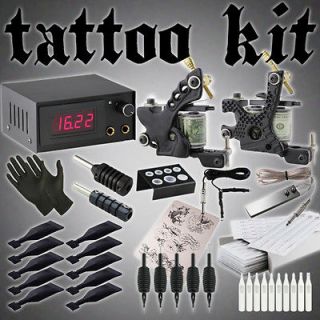 Tattoo Starter Kit Power Supply Machine Gun Grip Clip Cord Foot Pedal 