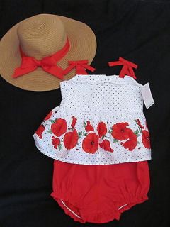   Janie & Jack 0 3 Months Girls Vintage Bloom Poppy Outfit W/ Straw Hat