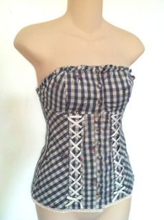   Grey and Ivory Floral Gingham Strapless Corset Top. Size XS. New