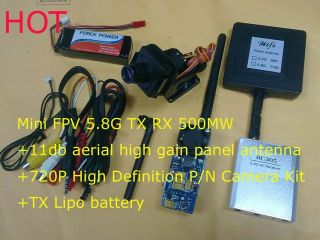   Video TX RX 500mW+11db antenna+720 PAL Camera for RC plane MWC KK car
