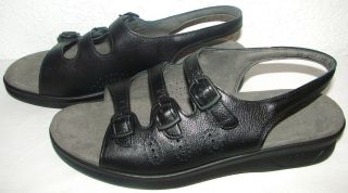 SAS Womens Trio Strap Tripad Comfort Black Leather Sandals Size 10 M