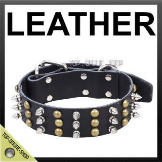   Bulldog Pitbull Black Leather Spike Stud Dog Rivet Collar 18 22