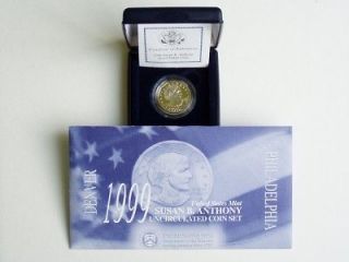 1999 SUSAN B ANTHONY PROOF DOLLAR & 2 COIN MINT SET
