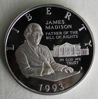 1993 S Bill of Rights Silver Half Dollar Proof 50c US Mint James 