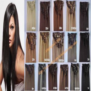 FREE 22 12PCS Full head Clip in Synthetic Hair Extensions Straight 