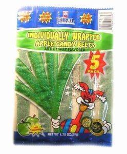 SOUR POWER BELTS CANDY 24 PACKS OF 5 GREEN APPLE DORVAL