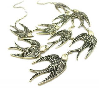   Retro Elegant Jewelry Bronze Swallow Birds Charms Statement Necklace