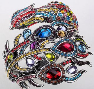 Multi color swarovski crystal peacock bracelet 2;matching ring 