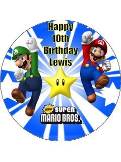 Personalised Super Mario Luigi Icing Cake Top Topper 7