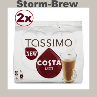 2x TASSIMO COSTA LATTE FULL T DISC PACKS. COFFEE DISKS PODS