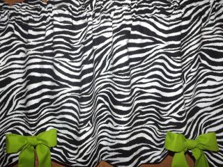 Zebra Black White with Lime Green Bows Curtain Valance (42Wx18 1/2L)