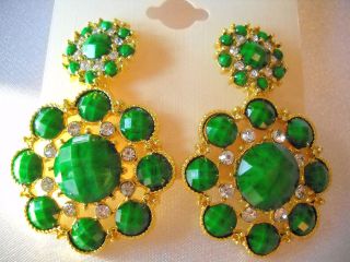 Amrita Singh Green Crystal Jitney Drop/Dangly Earrings