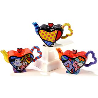 Romero Britto Teapot, Ceramic, Set of 3 Heart Shape Teapots
