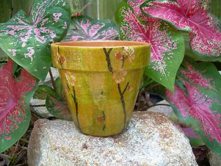 Handmade Decoupage Branches With Flowers Terra Cotta Clay Flower Pot