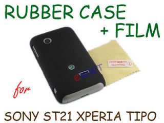 Black Rubber Rubberized Cover Hard Case +Film for Sony Xperia Tipo 