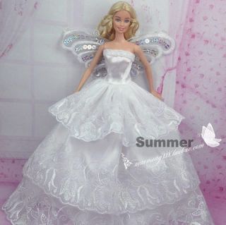   Party Butterfly Gown Dress Clothes + Veil For Barbie Doll Xmas Gift