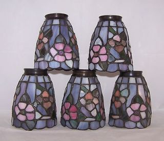Vintage Dale Tiffany Stained Glass Shades*Blue*Gr​een*Pink*Lot of 5