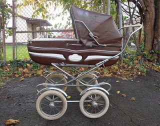   BABY STROLLER BUGGY CARRIAGE COLLAPSABLE LEATHER CHROME RETRO WHIMSY