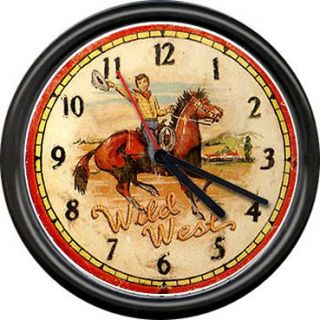   Western 50s Horse Wild West Cowboy Boys Rodeo Sign Wall Clock