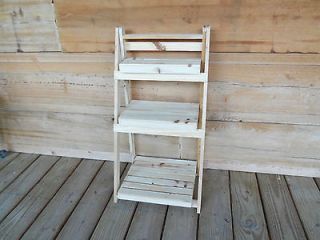 NEW PRIMATIVE LOOK WOODEN 3 TIER FOLDING LADDER FOR PLANTS OR 