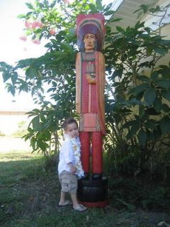 HUGE 80 HAND CARVED WOODEN CIGAR STORE INDIAN STATUE