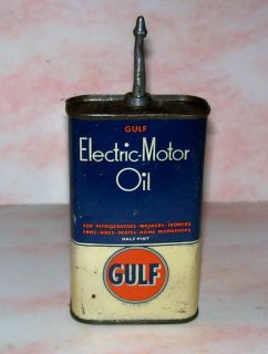 Vintage Gulf Electric Motor Oil Tin Can Curved Top Rustic Half Pint 1 