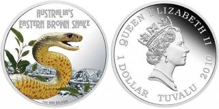   2010 Deadly & Dangerous Eastern Brown Snake $1 Pure Silver Proof Coin