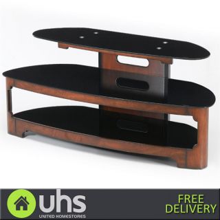 SAFO WOOD WALNUT TV DVD STAND / UNIT BLACK GLASS WOODEN TABLE   UH121