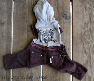 NEW DOG Pet Clothes XS PANTS JEANS CORDS JUMPER HOODIE SKULL Brown 3 