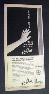   white gloved hand image for B Shur Toilet Seat Spray 1967 Print Ad