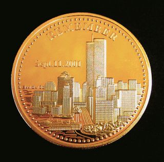   24 Karat Gold Plated Remembrance Coin September 11th Twin Towers 9/11
