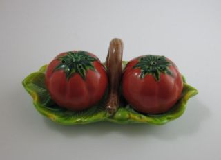 Vintage Made in Occupied Japan Salt and Pepper Shaker Tomatoes on Leaf