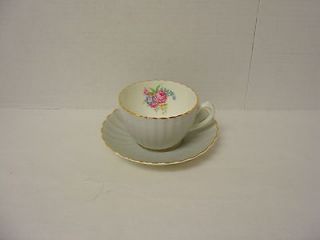   Bone China Tea Cup & Saucer Gray With Flowers and Gold Trim England