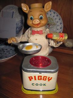 RARE VINTAGE PIGGY COOK TIN LITHO TOY MADE IN JAPAN 1950/60s *WORKS*