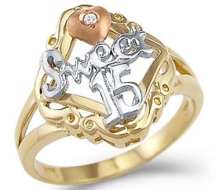 14k Tri Color Gold Sweet 15 Birthday Quinceanera Ring